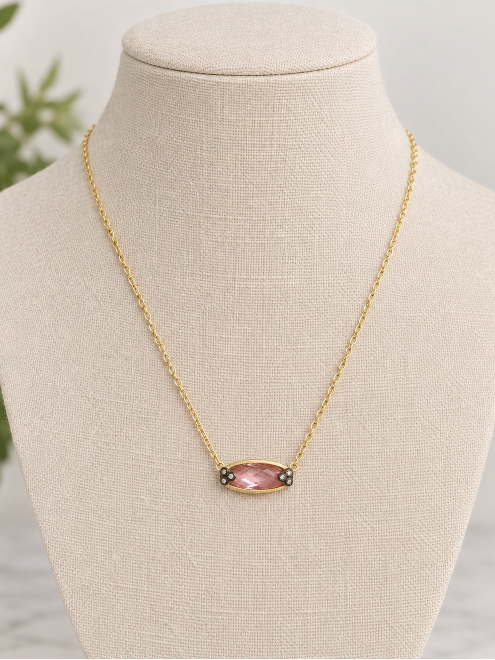 Freida Rothman pink Pendant on Brushed Gold Over Sterling Silver Necklace